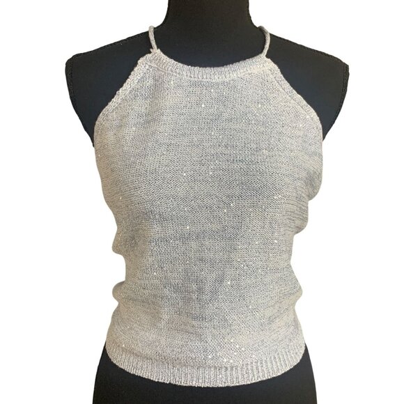 Wild Fable Womens Light Blue Halter Sequin Knit Backless Cropped Top Size XL - Picture 1 of 10